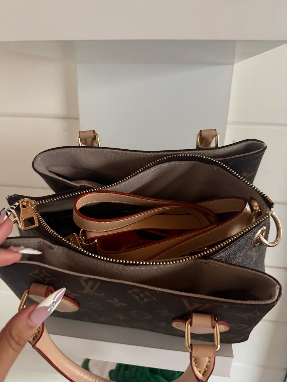 Louis Vuitton Monogram Canvas Satchel with Tan and Red Trim - Picture 3 of 3